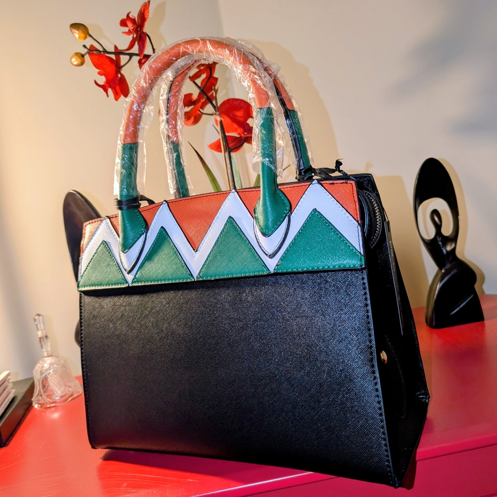 Geometric Black and Green Handbag